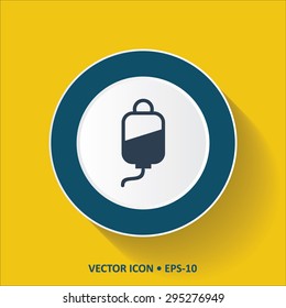 Blue vector Icon of Blood Unit on Yellow Color Background with Long Shadow. Eps.10.