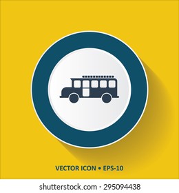 Blue vector Icon of Bus on Yellow Color Background with Long Shadow. Eps.10.
