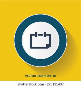 Blue vector Icon of Calendar on Yellow Color Background with Long Shadow. Eps.10.