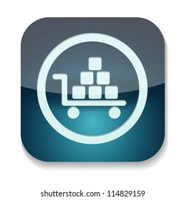 a blue vector icon with cart inside