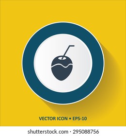 Blue vector Icon of Coconut on Yellow Color Background with Long Shadow. Eps.10.