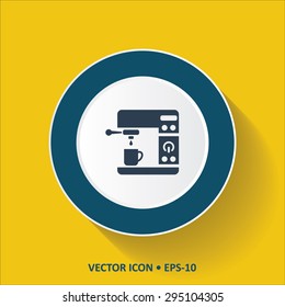 Blue vector Icon of Coffee Machine on Yellow Color Background with Long Shadow. Eps.10.