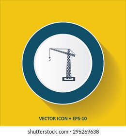 Blue vector Icon of Crane on Yellow Color Background with Long Shadow. Eps.10.