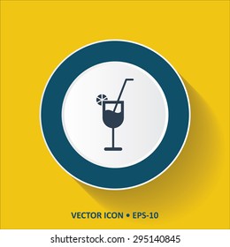 Blue vector Icon of Drink Glass on Yellow Color Background with Long Shadow. Eps.10.