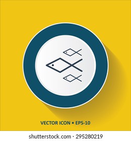 Blue vector Icon of Fish on Yellow Color Background with Long Shadow. Eps.10.