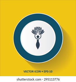 Blue vector Icon of Flower lady on Yellow Color Background with Long Shadow. Eps.10.