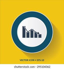 Blue vector Icon of Graph on Yellow Color Background with Long Shadow. Eps.10.