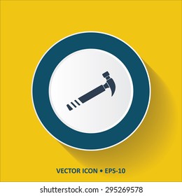 Blue vector Icon of Hammer on Yellow Color Background with Long Shadow. Eps.10.