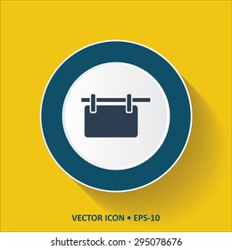 Blue vector Icon of Hanging Bill Board on Yellow Color Background with Long Shadow. Eps.10.
