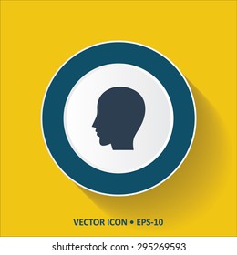 Blue vector Icon of Head on Yellow Color Background with Long Shadow. Eps.10.