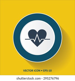 Blue vector Icon of Heart on Yellow Color Background with Long Shadow. Eps.10.