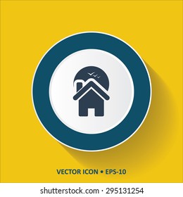 Blue vector Icon of Home on Yellow Color Background with Long Shadow. Eps.10.