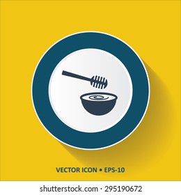 Blue vector Icon of Honey Dipper on Yellow Color Background with Long Shadow. Eps.10.