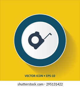 Blue vector Icon of Inch Tape on Yellow Color Background with Long Shadow. Eps.10.