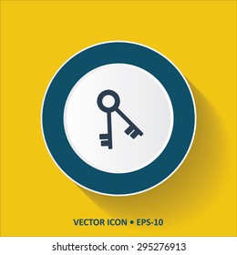 Blue vector Icon of Key on Yellow Color Background with Long Shadow. Eps.10.