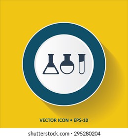 Blue vector Icon of Lab Glass on Yellow Color Background with Long Shadow. Eps.10.