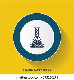 Blue vector Icon of Lab Glass on Yellow Color Background with Long Shadow. Eps.10.