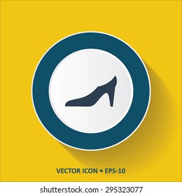 Blue vector Icon of Ladies Shoes on Yellow Color Background with Long Shadow. Eps.10.