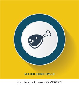 Blue vector Icon of Meat on Yellow Color Background with Long Shadow. Eps.10.