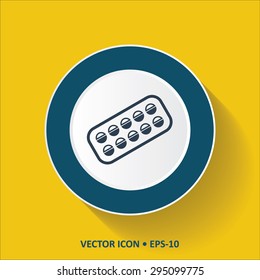 Blue vector Icon of Medicine on Yellow Color Background with Long Shadow. Eps.10.