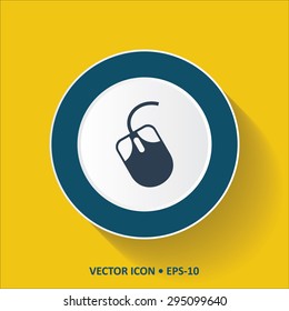 Blue vector Icon of Mouse on Yellow Color Background with Long Shadow. Eps.10.