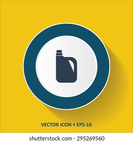Blue vector Icon of Oil Can on Yellow Color Background with Long Shadow. Eps.10.