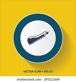 Blue vector Icon of Paper Cutter on Yellow Color Background with Long Shadow. Eps.10.