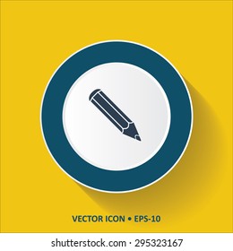 Blue vector Icon of Pencil on Yellow Color Background with Long Shadow. Eps.10.