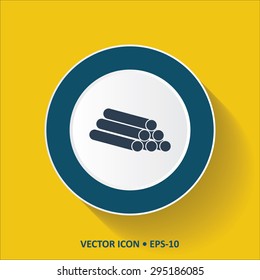 Blue vector Icon of Pipes on Yellow Color Background with Long Shadow. Eps.10.