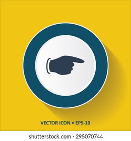Blue vector Icon of Pointing finger on Yellow Color Background with Long Shadow. Eps.10.
