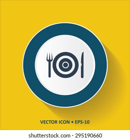 Blue vector Icon of Restaurant on Yellow Color Background with Long Shadow. Eps.10.