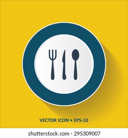 Blue vector Icon of Restaurant on Yellow Color Background with Long Shadow. Eps.10.