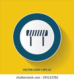 Blue vector Icon of Road Block on Yellow Color Background with Long Shadow. Eps.10.