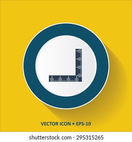 Blue vector Icon of Ruler on Yellow Color Background with Long Shadow. Eps.10.