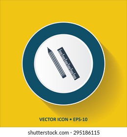 Blue vector Icon of Ruler & Pencil on Yellow Color Background with Long Shadow. Eps.10.