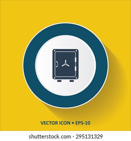 Blue vector Icon of Safe on Yellow Color Background with Long Shadow. Eps.10.
