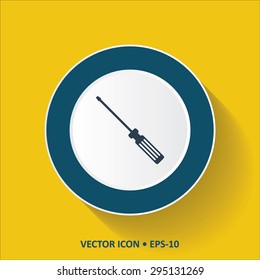 Blue vector Icon of Screw Driver on Yellow Color Background with Long Shadow. Eps.10.