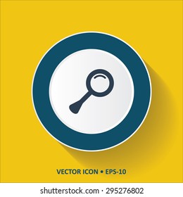 Blue vector Icon of Search on Yellow Color Background with Long Shadow. Eps.10.