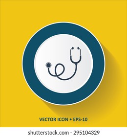 Blue vector Icon of Stethoscope on Yellow Color Background with Long Shadow. Eps.10.