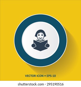 Blue vector Icon of Student on Yellow Color Background with Long Shadow. Eps.10.