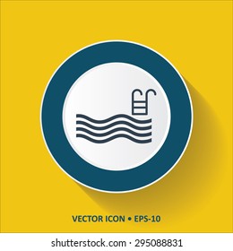 Blue vector Icon of Swimming pool on Yellow Color Background with Long Shadow. Eps.10.