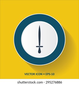 Blue vector Icon of Sword on Yellow Color Background with Long Shadow. Eps.10.