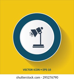 Blue vector Icon of Table Lamp on Yellow Color Background with Long Shadow. Eps.10.