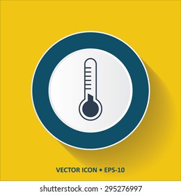 Blue vector Icon of Thermometer on Yellow Color Background with Long Shadow. Eps.10.