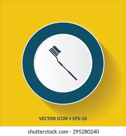 Blue vector Icon of Tooth Brush on Yellow Color Background with Long Shadow. Eps.10.