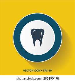 Blue vector Icon of Tooth-Dentist on Yellow Color Background with Long Shadow. Eps.10.