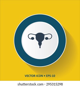 Blue vector Icon of Uterus on Yellow Color Background with Long Shadow. Eps.10.
