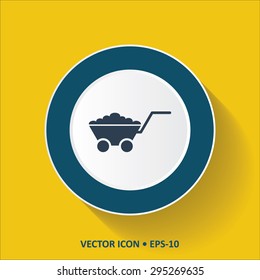 Blue vector Icon of Utility Trolley on Yellow Color Background with Long Shadow. Eps.10.