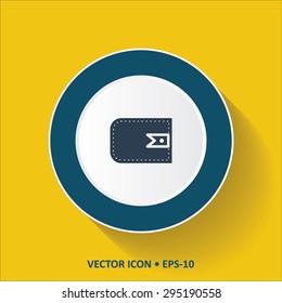 Blue vector Icon of Wallet on Yellow Color Background with Long Shadow. Eps.10.