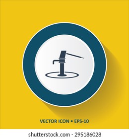 Blue vector Icon of Water Hand Pump on Yellow Color Background with Long Shadow. Eps.10.
